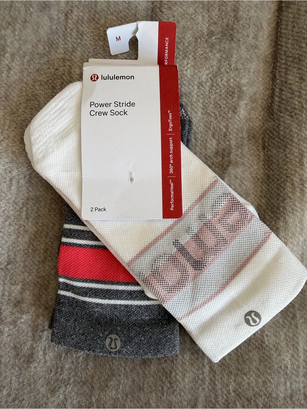 Lululemon Power Stride Crew Sock 2 Pack *Stripe
White / Dew Pink - MEDIUM - NWT